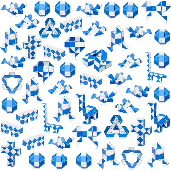 60 Pack 24 Blocks Fidget Snake Cube Mini Twist Magic Snake Puzzle Speed Cubes for Stocking Party Gifts Bag Fillers Party Favors (Blue)