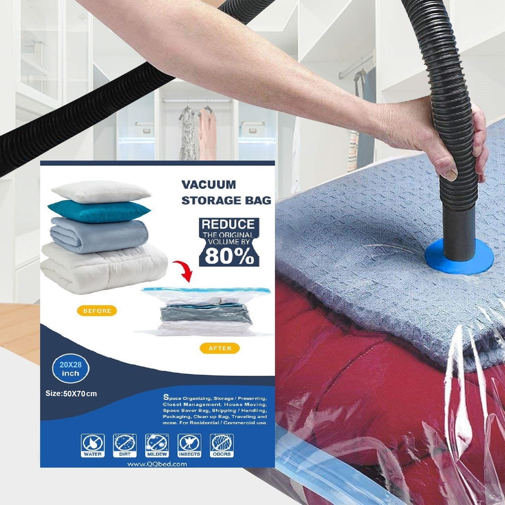 60 Pack 28"x20" Medium Size Zipper Seal Vacuum Storage Bags for Space Saving Clothes Storage