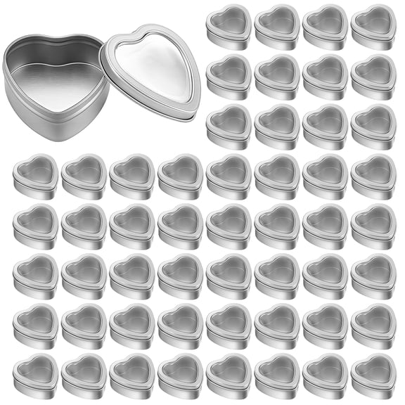 60 Pack 2oz Metal Tins, Heart Shaped Empty Tin Box with Lids Small Candle Tins with Clear Window Lids Candle Jars Gift Storage Container Cans for Valentine's Day Wedding Party DIY Crafts