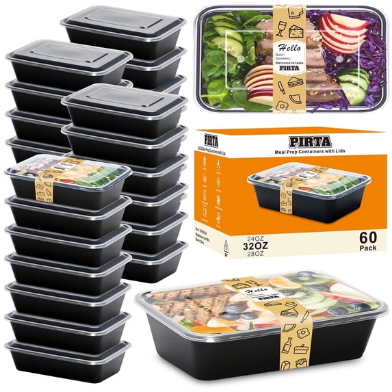 60 Pack 32 oz Meal Prep Containers Reusable with Lids, To-Go Take Out, Plastic Bento Lunch Box
