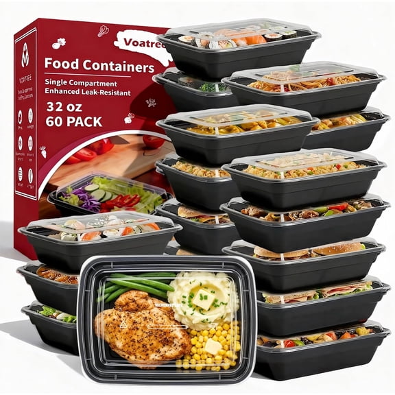 60 Pack 32 oz Meal Prep Containers Reusable, Plastic Food Storage Container with Lids,Leakproof To Go Lunch Boxes, BPA-Free,Freezer, Microwave, Dishwasher Safe Take Out Containers