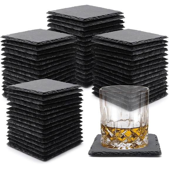 60 Pack 4 Inch Square Slate Drink Coasters with Anti-Scratch Bottom
