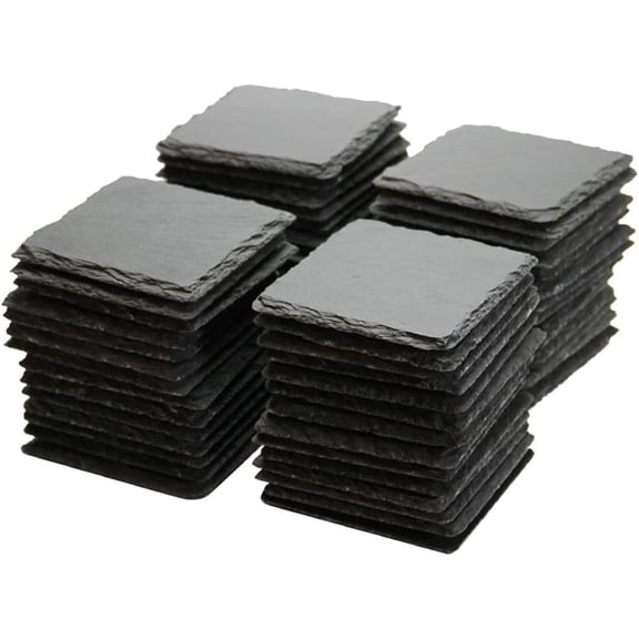 60 Pack 4 x 4 Inch Square Slate Coasters Natural Rough Edge