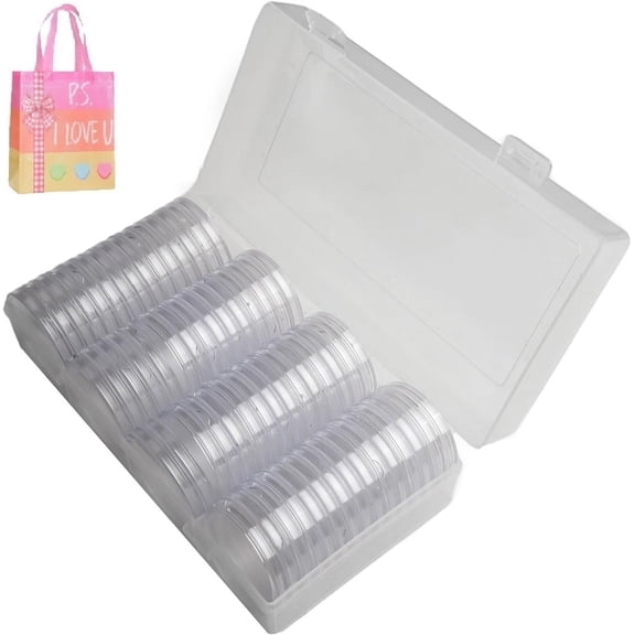 60 Pack 41mm Air-Tite Coin Holders with Case - Crystal Clear, Thick & Secure Capsules for Coin Collection, Commemorative & Silver Coin Storage Display(XX)