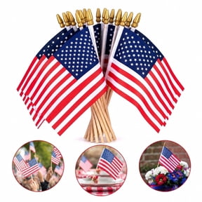 60 Pack 4x6 Inch American Flags on Stick, Mini Hand Held US Flags, Patriotic Decorations for Outside