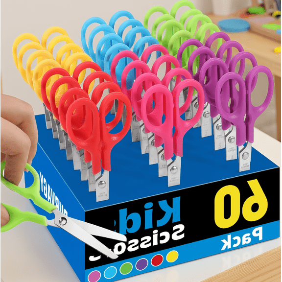 60 Pack 5 Inch Blunt Tip Scissors, Soft Grip Handles for and Cutting, 6 Colors