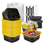 60-Pack 5OZ Halloween Mini Cake Pans with Lids, Square Aluminum Pie Tins and Flan Containers for Baking, Wedding Birthday Party Gift Black Gold Spot