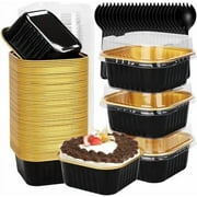 60 Pack 5oz Mini Disposable Cake Pans with Lids, Aluminum Foil Square Baking Cups, 3.5x3.5 Small Baking Cake Tins Cup Cake Containers with Lids for Individual Cakes, Black