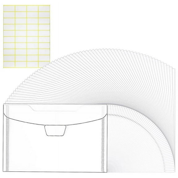 60 Pack 5x7 Clear Plastic Envelopes for Cash, Photo, Paper Document, Card Storage, Small Money Saving Holder
