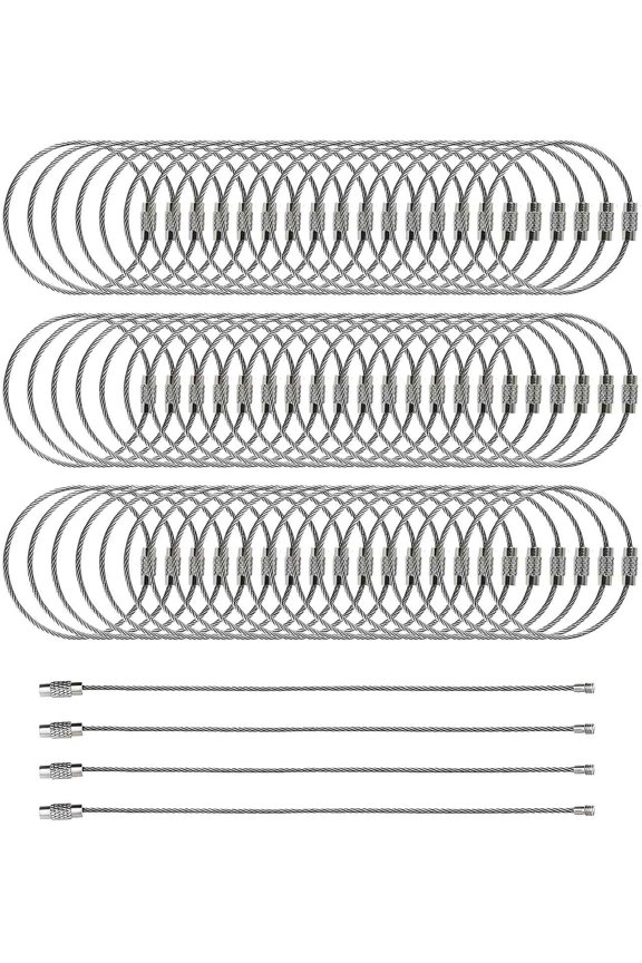 60 Pack 6 Wire Keychain Cable, 1.5mm Stainless Steel Extendable Key Ring, Bag Luggage Tag Strap Loops