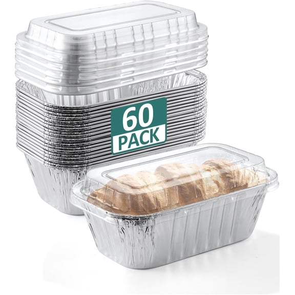60 Pack 6x3.5x2 Disposable Aluminum Loaf Pans with Lids Small-Aluminum-Foil-Pans-Tin-Foil-Baking-Pans-Tin-Trays-Food-Containers-for-Baking-Cakes-Bread-Meat-Loaves