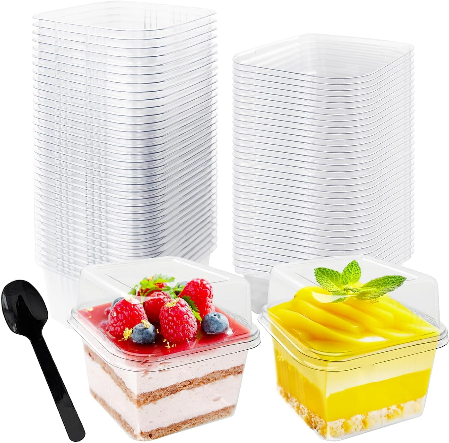 Bekith 100 Pack 8 oz Square Plastic Dessert Cups with Lids and Spo 60 Pack 8 oz Plastic Dessert Cups with Lids and Spoons,Square Parfait Cups  Disposable Cake Containers with Lid for Ice Cream,Pudding,Yogurt  Fruit,Mousse - Walmart.com