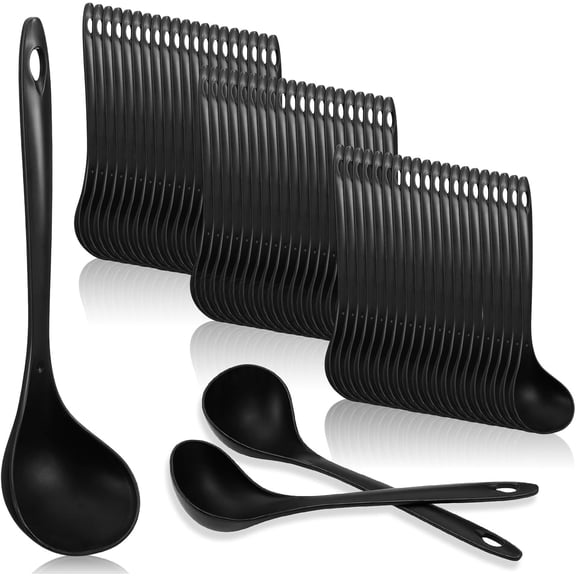 60 Pack 9 Inch Plastic Ladle Spoons, Long Handle Black Serving Spoons Disposable Soup Ladle Serving Utensils for Sauce Chili Salad Catering Buffet Party Restaurant