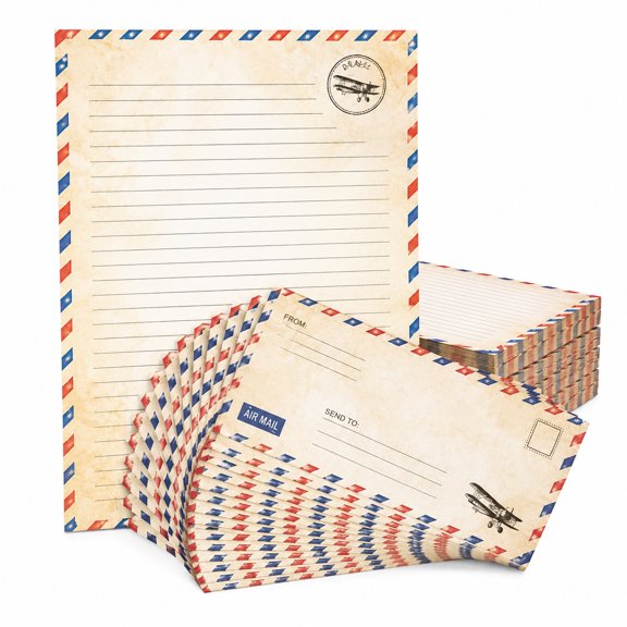 60 Pack Airmail Paper and Envelopes Set in Blue for Letters and Invitations