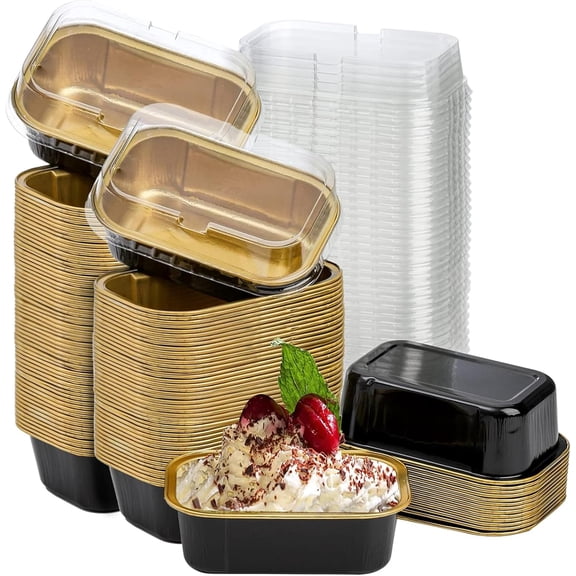 60 Pack Aluminum Foil Baking Cups, 5 Oz Disposable Ramekins with Lids, Aluminum Foil Muffin Cups, Perfect for Cupcake, Souffle, Individual Cheesecake