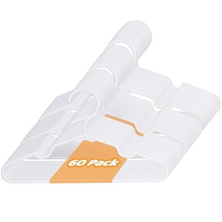 60 Pack Baby Kids Hangers，Sageme Toddler Fabric Plastic Hangers Children Clothes Hangers，Durable Plastic，White