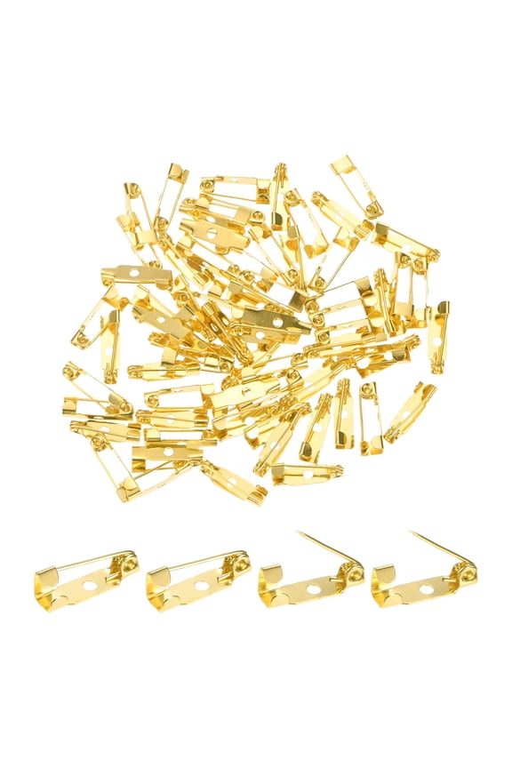 60-Pack Bar Pins, 0.6 Inch Brooch Pin Backs Safety Clasp for Badges/Name Tags/Corsage/DIY Crafting Sewing Fabric[15mm, Gold Tone]