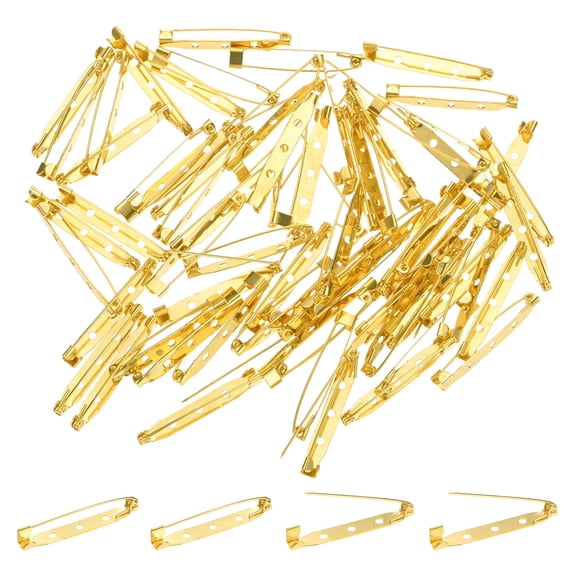 60-Pack Bar Pins, 1.6 Inch Brooch Pin Backs Safety Clasp for Badges/Name Tags/Corsage/DIY Crafting Sewing Fabric[40mm, Gold Tone]