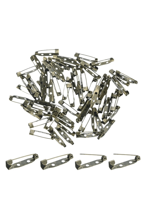 60-Pack Bar Pins, 1 Inch Brooch Pin Backs Safety Clasp for Badges/Name Tags/Corsage/DIY Crafting Sewing Fabric[25mm, Bronze Tone]