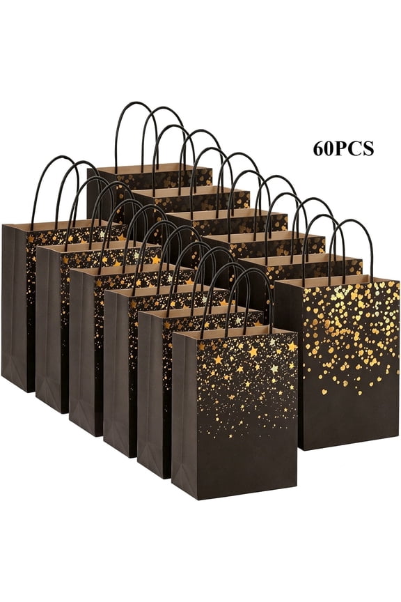 Gift Bags Black Gold Paper 60 Count Medium