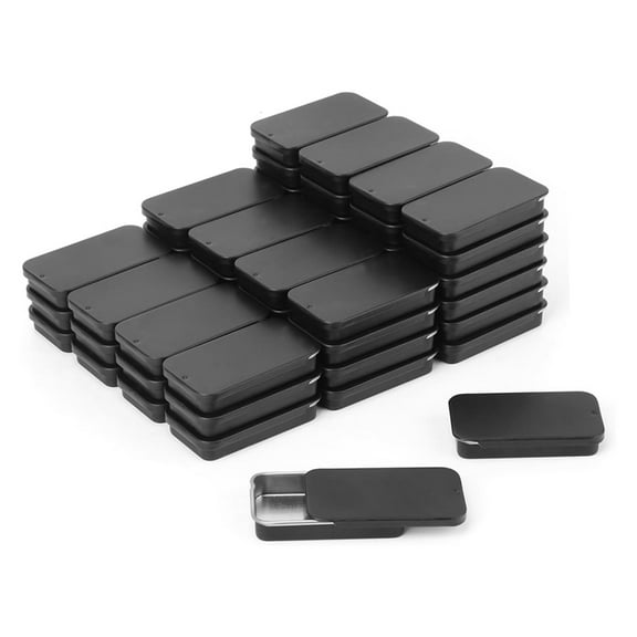 60 Pack Black Mini Rectangular Metal Tins Boxes with Sliding Lids, Small Empty Slide Top Metal Tin