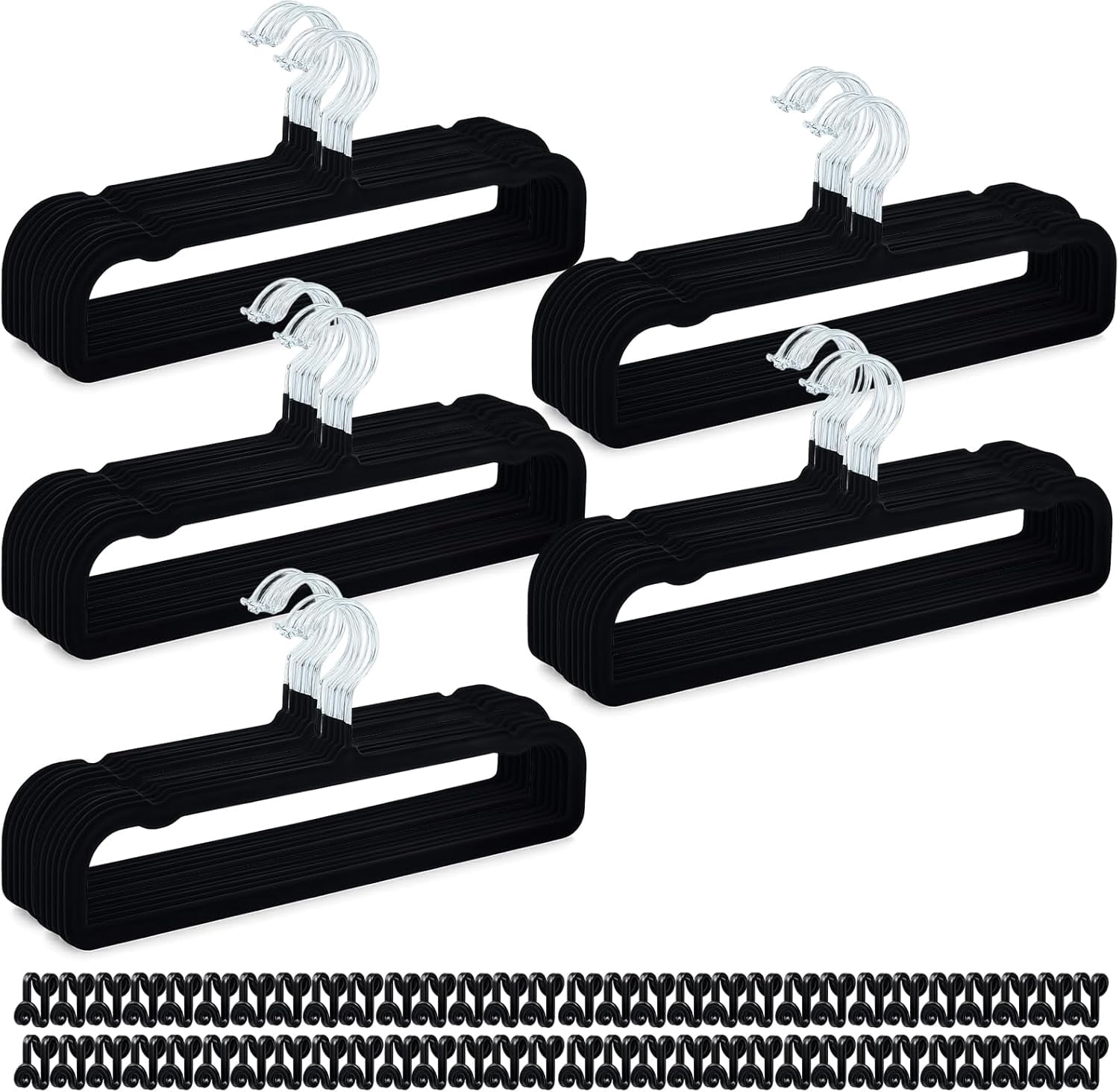 60 Pack Black Velvet Pants Hangers with 60 Hooks Non Slip, Felt Trouser ...