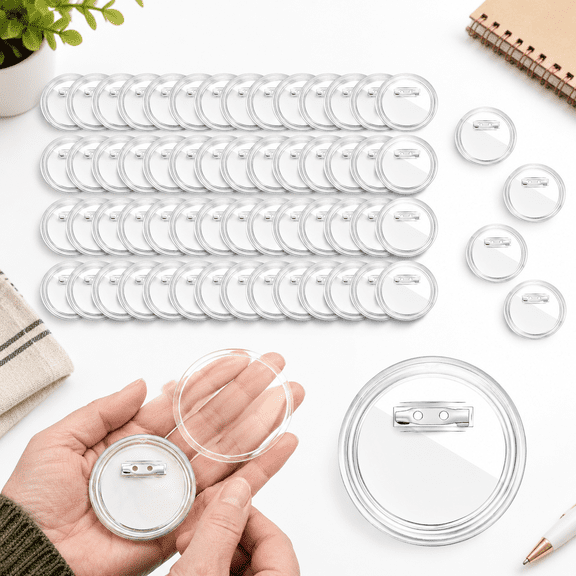 60 Pack Blank 3 Inch Clear Button Pins for DIY Craft and Photo Projects