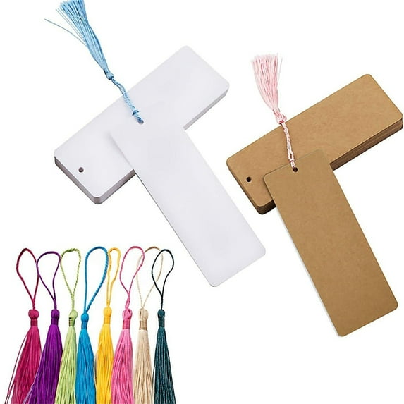 60-Pack Blank Bookmarks with Colorful Tassels – 350Gsm Diy Bookmark Kit for Kids, Teachers & Book Clubs – Pre-Punched Cardstock Craft Tags for Classroom, Birthday, Library & Holiday Projects Eactix