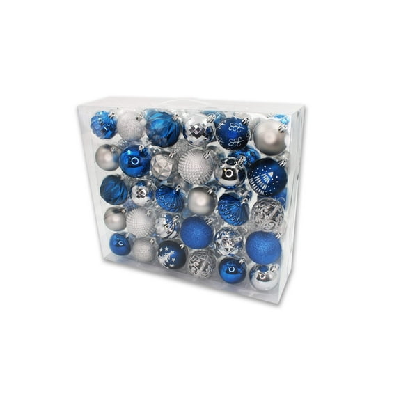 60 Pack Blue and Silver Assorted Ball and Onion Ornaments