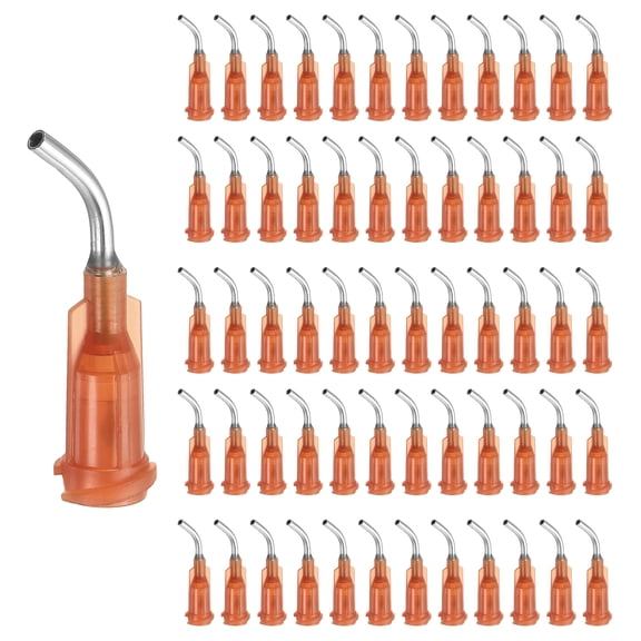 60 Pack Blunt Tip Dispensing Needles, 15Ga Gauge Stainless Steel 45 Degrees Bent Dispensing Tips with Luer Lock 0.5" End Angled Blunt Dispenser Needle, Amber
