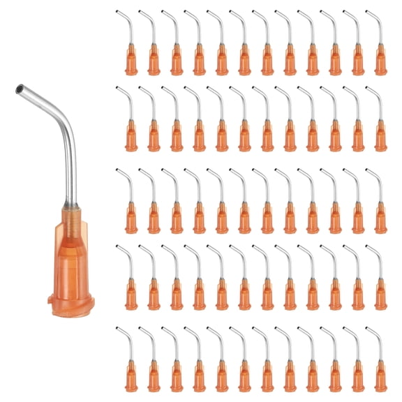 60 Pack Blunt Tip Dispensing Needles, 15Ga Gauge Stainless Steel 45 Degrees Bent Dispensing Tips with Luer Lock 1" End Angled Blunt Dispenser Needle, Amber