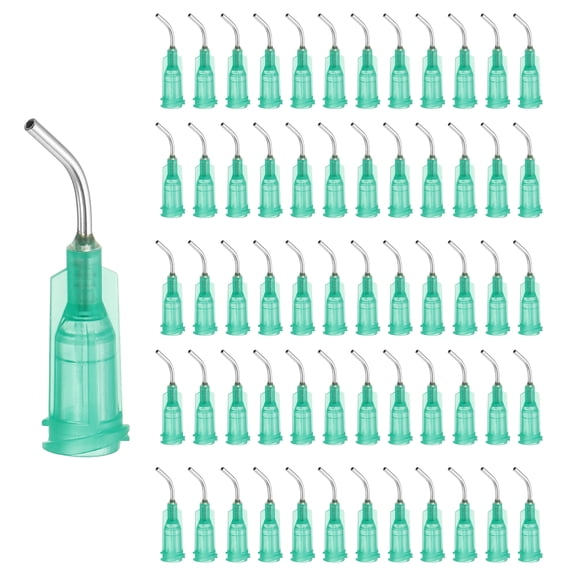 60 Pack Blunt Tip Dispensing Needles, 18Ga Gauge Stainless Steel 45 Degrees Bent Dispensing Tips with Luer Lock 0.5" End Angled Blunt Dispenser Needle, Green
