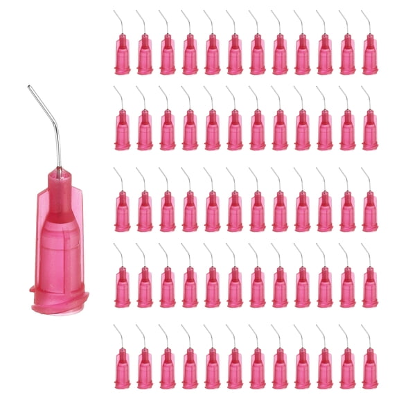 60 Pack Blunt Tip Dispensing Needles, 25Ga Gauge Stainless Steel 45 Degrees Bent Dispensing Tips with Luer Lock 0.5" End Angled Blunt Dispenser Needle, Bright Red