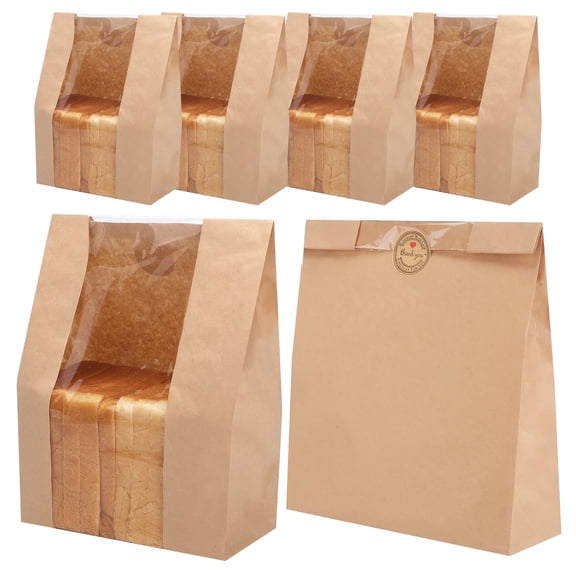 60 Pack Bread Bags for Homemade Bread Sourdough Bread Bags Large Kraft Paper Bakery Bag with Clear Window with Label Seal Stickers for Packaging Baked Food Bread Storage (13.7''x8.2''x3.5'')