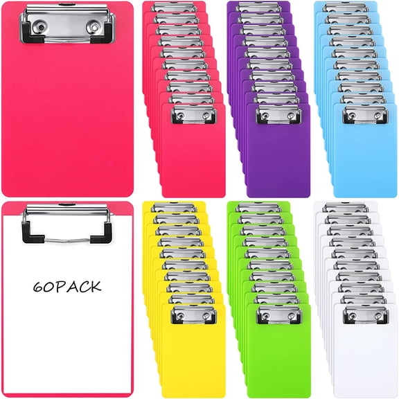 60 Pack Bulk Mini Clipboards 4 x 6 Inch Memo Small Clipboards Colorful Plastic Check Presenters for Restaurants Pocket Small Notepads Receipts Tickets for Office Cafe Shopping List