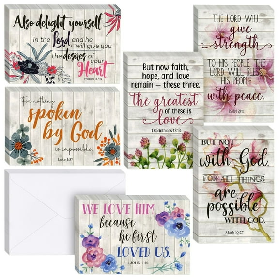 BEST PAPER GREETINGS Inspirational Cards with Envelopes - 60 Pack, 4 x 6 in, 6 Floral Designs - Christian Greeting Cards with Scripture Encouragement & Bible Verse Notes