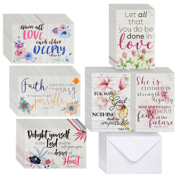 60 Pack Christian Inspirational Cards with Envelopes, Religious