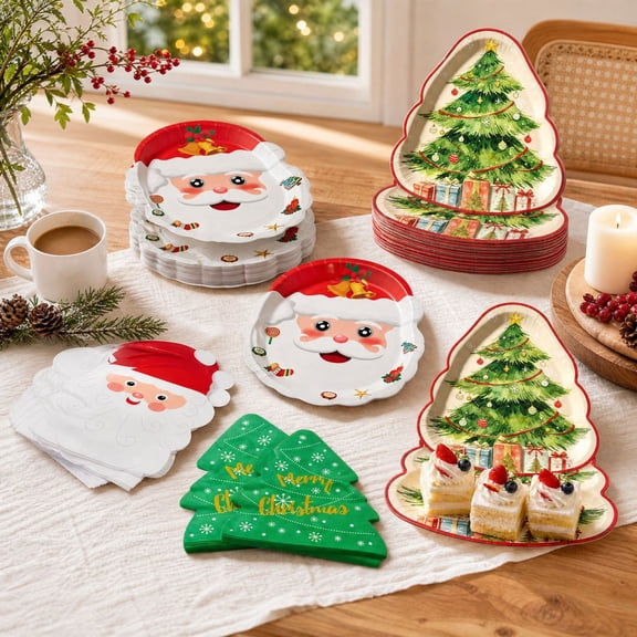 60 Pack Christmas Disposable Paper Plates, Holiday Party Dinnerware Set with Santa Snowman Designs, Sturdy 9 Inch Plates for Family Gatherings and Winter Celebrations