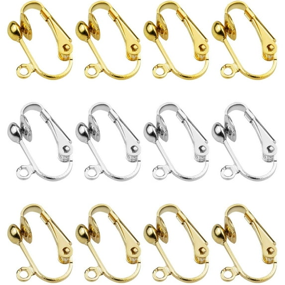 60 Pack Clip-on Earring Converter with Easy Open Loop, Brass Clip-on Earring Converter Component for DIY Earring and Non-Pierced Ears (Silver, Light Gold & Bright Gold)