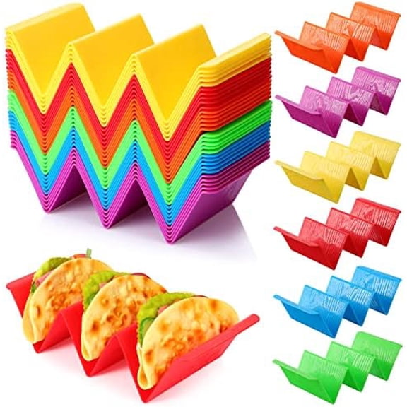 60 Pack Colorful Taco Holder Stands Plastic Large Taco Tray Plates Hold 2 or 3 Each Rack Server Hard Tortilla Holder for Party Platter Rack Dishwasher Microwave Safe$$Home Decor, Kitchen, & Other