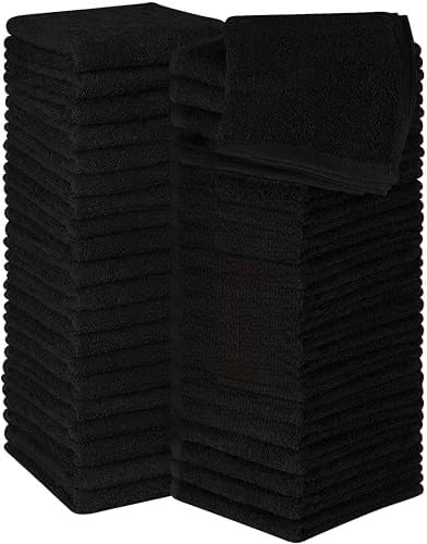 60 Pack Cotton Washcloths Set, 100% Ring Spun Cotton, Premium Flannel Face Cloths, Highly Absorbent and Soft Feel Fingertip Towels, Black