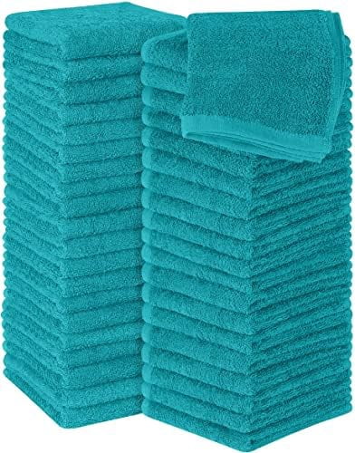 60 Pack Cotton Washcloths Set, 100% Ring Spun Cotton, Premium Flannel Face Cloths, Highly Absorbent and Soft Feel Fingertip Towels, Turquoise