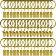 60 Pack Curtain Rings with Clips, Curtain Clip Rings Hooks, Bow Hanger Clips for Hanging Drapery Drapes Bows, Ring 1 inch Interior Diameter, Fits up to 5/8" Rod, Gold
