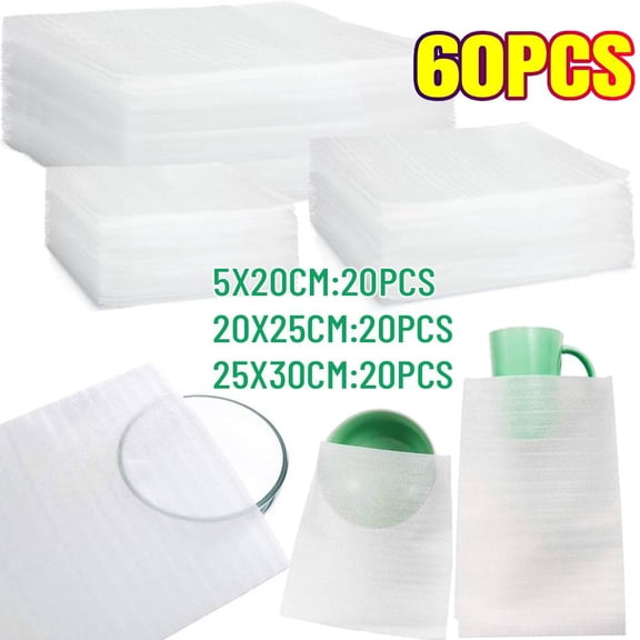 60 Pack Cushion Foam Pouches 3 Sizes Plate Packing Sleeves for Moving Packing Foam Moving Supplies for Shipping Storage Dishes Glasses China