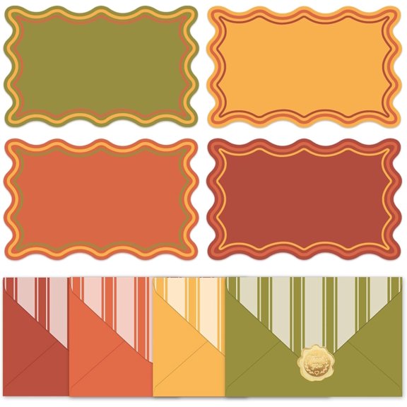 60 Pack Double-Sided Flat Blank Note Cards with Envelopes, 4 Autumn Tone Wavy Border Non-fold Index Cards, 5.6 x 3.5 Inches, Suitable for Thanksgiving, Wedding and Birthday Greetings