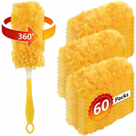 ZQZiQi 60-Count Disposable Duster Refills with 1 Handle Compatible with Swiffers, 360 Electrostatic Dust Trapping Replacement Heads for Home Furniture & Electronics Cleaning