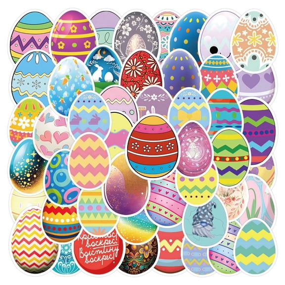 60-Pack Easter Egg Cartoon Stickers, Waterproof Vinyl Decals for Water Bottle Car Laptop, Reusable Easter Hunt Party Favors DIY Craft Supplies