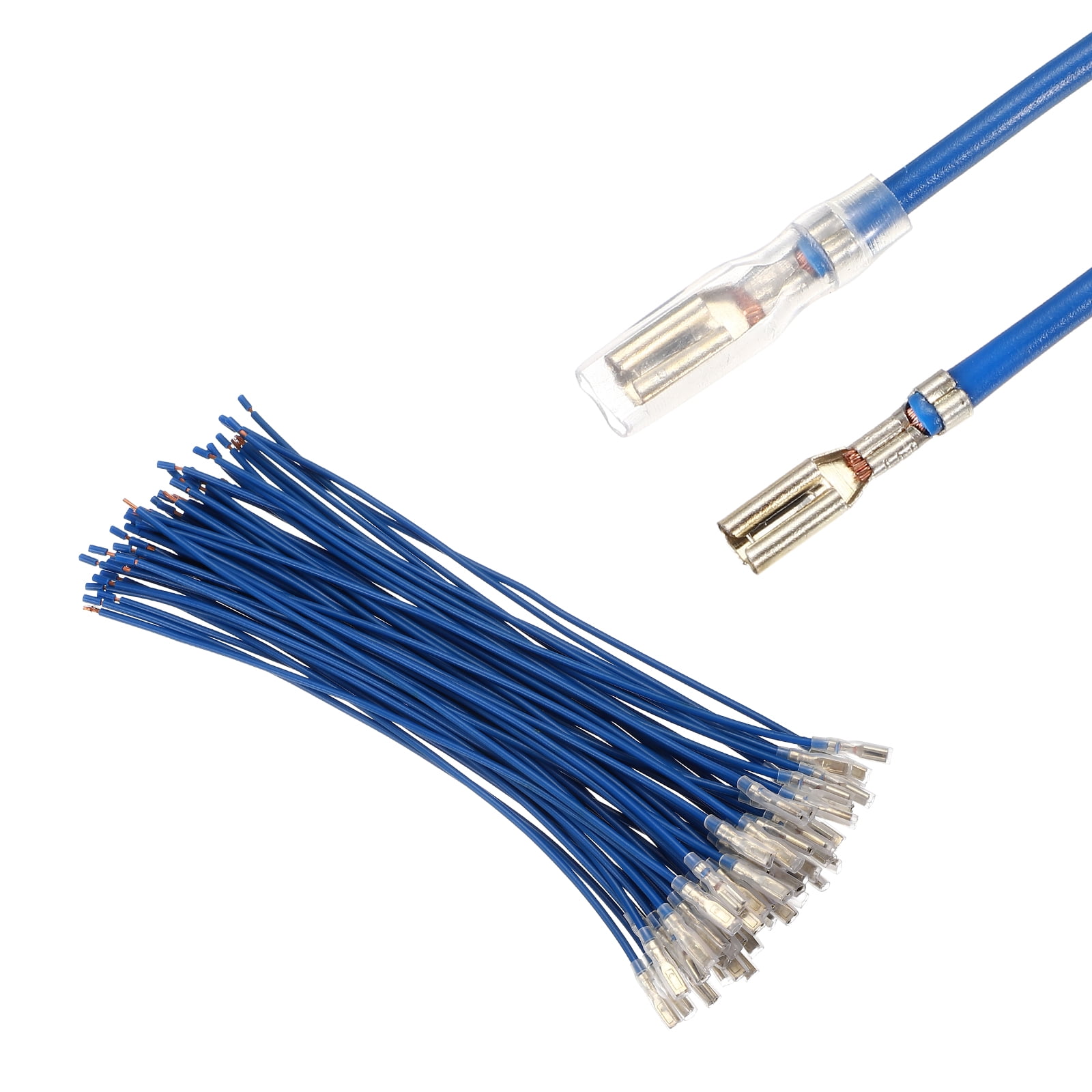 60 Pack Female Spade Crimp Terminal with Insulating Sleeve 2.8mm, Female Spade Quick Connector Assortment Kit with 20cm Wires, Flame Retardant Cover, Blue