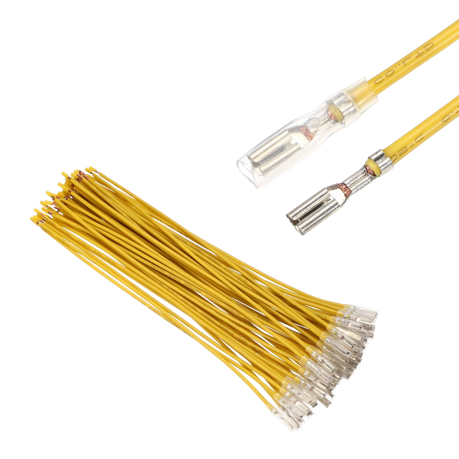 60 Pack Female Spade Crimp Terminal with Insulating Sleeve 2.8mm, Female Spade Quick Connector Assortment Kit with 20cm Wires, Flame Retardant Cover, Yellow