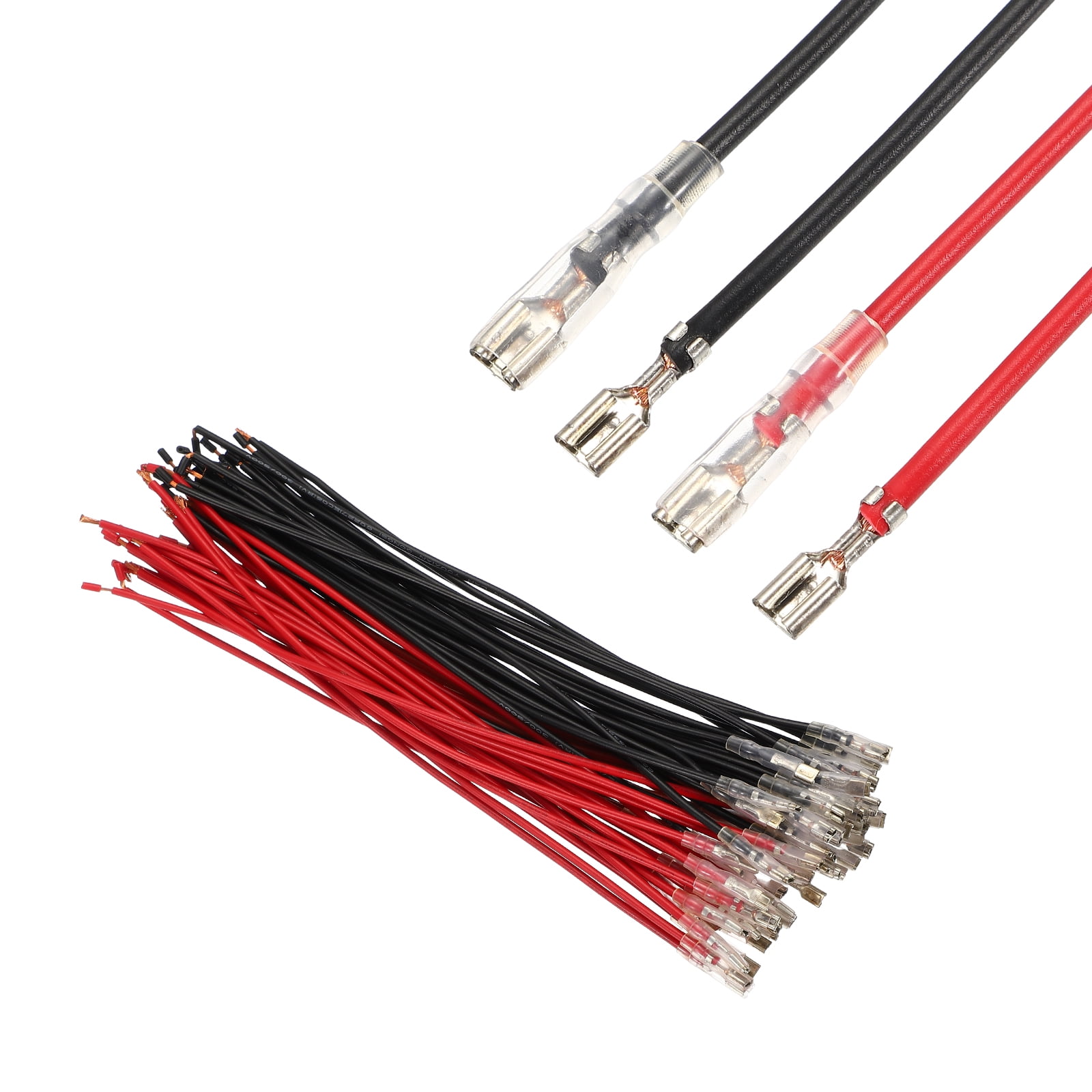 60 Pack Female Spade Crimp Terminal with Insulating Sleeve 3.8mm, Female Spade Quick Connector Assortment Kit with 20cm Wires, Flame Retardant Cover, Red & Black (30 Pack Each)